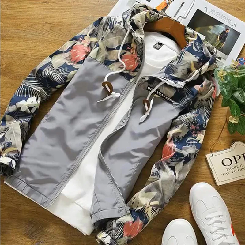 

Spring and Autumn Women's Fashionable Windbreaker XL 5xl Floral Hooded Zipper Loose Windbreaker Women's Jacket Basic Jacket 202