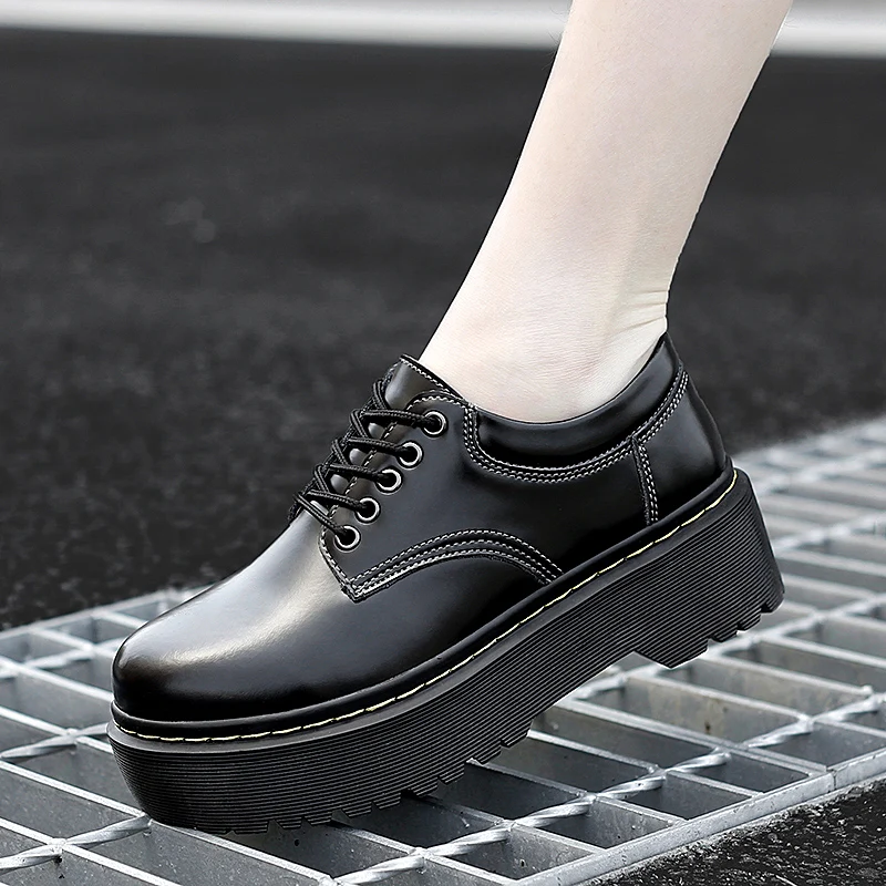 

2020 New Shoes for Women Square Heel Female Footwear PU Upper Waterproof Breathable Lace-up Fashion Shoes zapatos de mujer