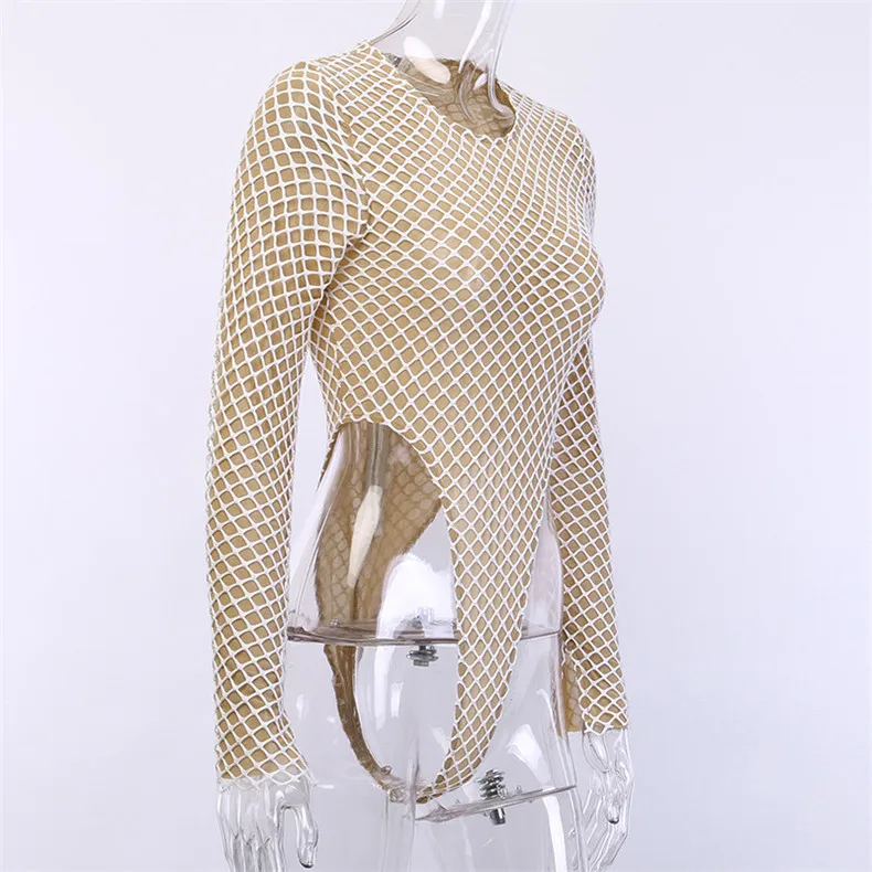 Forefair, Клубные, открытые, сексуальные, боди для женщин, с круглым вырезом, Осенние, на молнии сзади, двухслойные, облегающие, в сеточку, с длинным рукавом