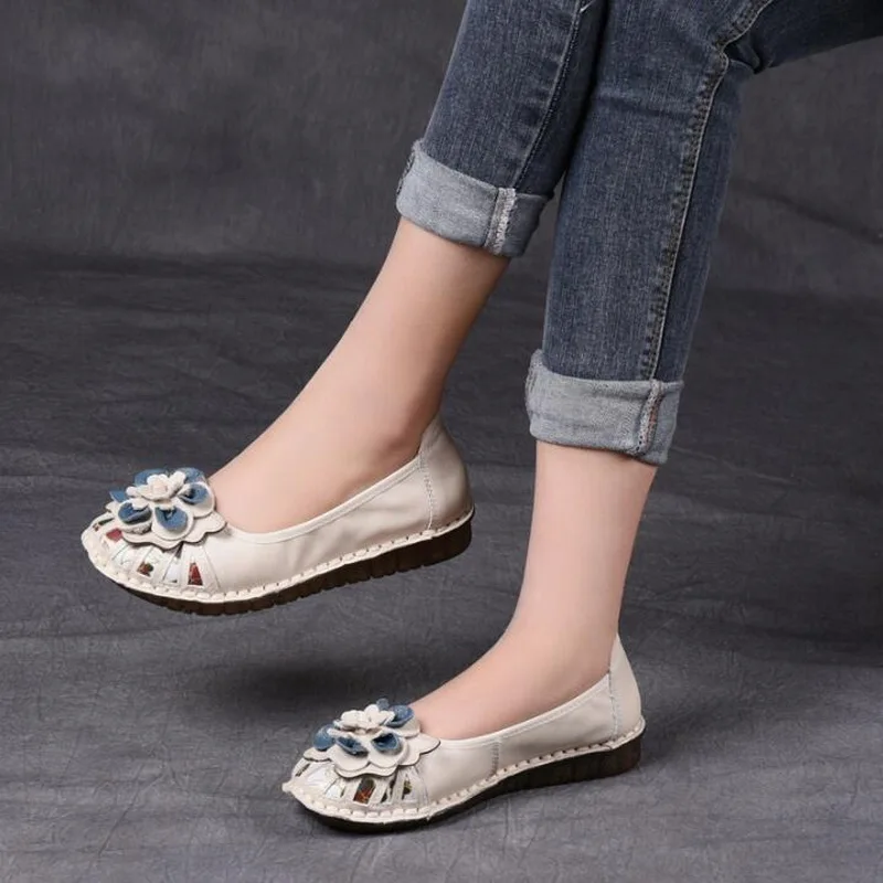 2020 Spring Ladies Fashion Brand Women Shoes Handmade Comfortable Shoes Genuine Leather Loafers Soft Leather Women Flats Shoes