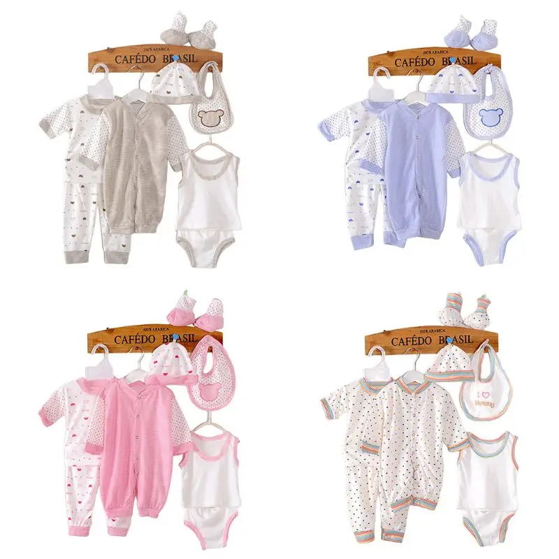 jumpsuits-8Pcs Bambino Appena Nato Insieme Dei Vestiti Della Tuta + Manica Corta + Pantaloni + Vest + Shorts + Bib + Hat + Calzini E Calzettoni Outfit Abbigliamento