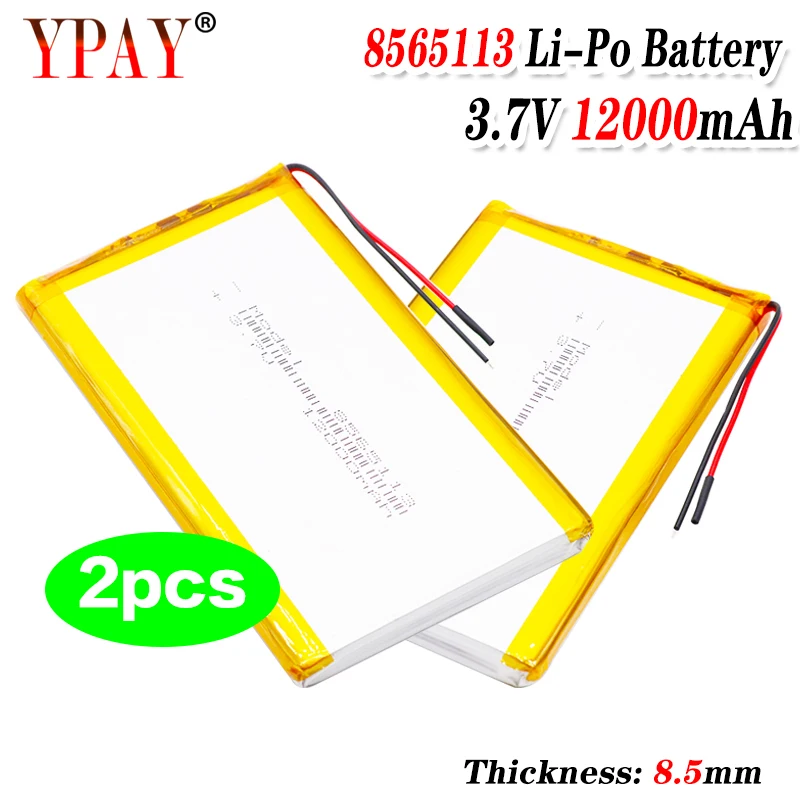 2 шт. 3 7 V 12000mAh литий полимерный Батарея 8565113 с PCM для планшетных ПК DVD GPS медицинский