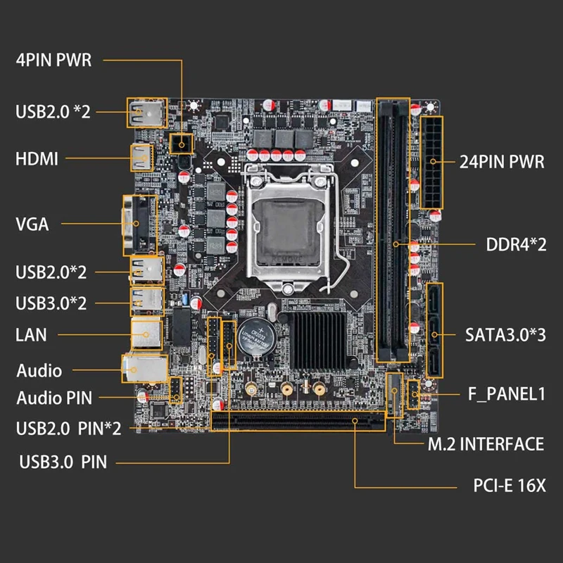 

H310B4 Gaming Motherboard DDR4 64G LGA 1151-Pin for I3/I5/I7 and Arena, Pentium Series 6/7/8/9 2133/2400/2600MHz