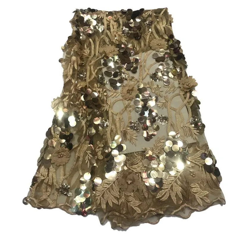 3D цветок бисер кружевная ткань для женщин Свадебное платье африканская с