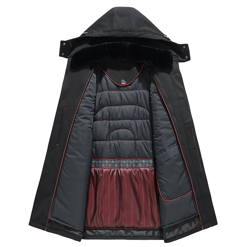 Мужской пуховик на белом утином пуху теплая длинная куртка со съемной подкладкой