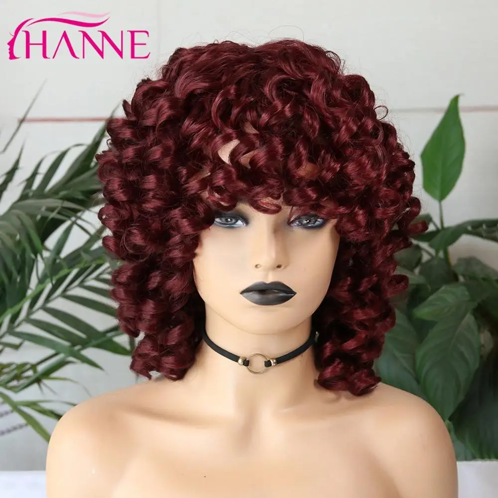 Hanne короткий бордовый/винно красный натуральный кудрявый синтетический парик
