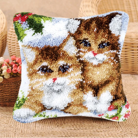 Cat And Dog Knooppakket Smyrna Klink Haak Kleed Bloemen Pillow Gift Latch Hook Cross Stitch Pillows Embroidery Packages | Дом и сад