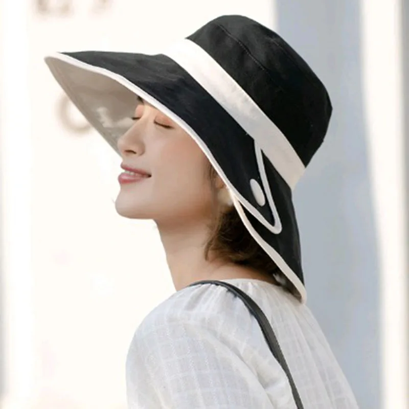 

Spring Summer Hats For Women Sun Protection Korean Casual Fashion Bucket Hat Female Wide Large Brim Outdoor Travel Foldable Cap