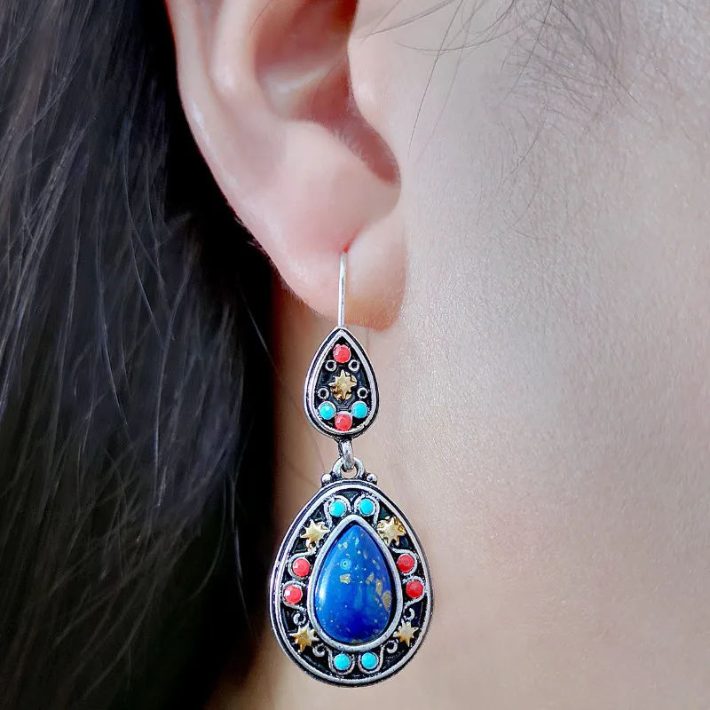 

Retro Color Separation Lapis Lazuli Natural Stone Earrings for Women 2021