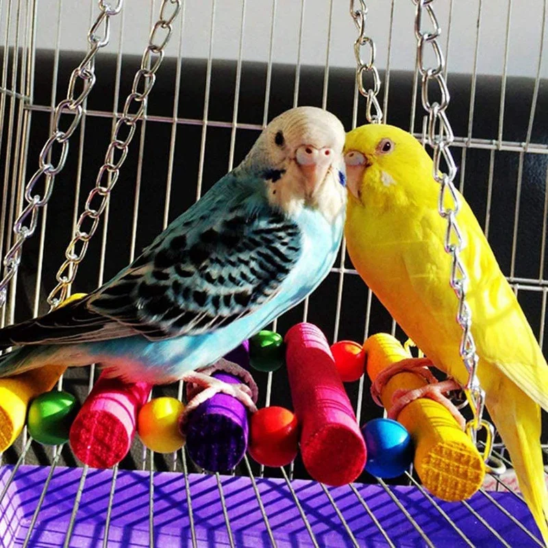 

8 Pieces of Bird Parrot Toy, Hanging Bell Pet Bird Cage Hammock Swing Toy Wooden B Chew Toy Set
