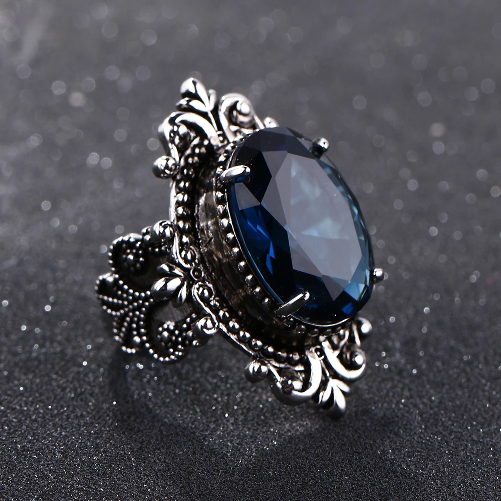 Bague Ringen Новое поступление винтажное большое овальное сапфировое Gemstome кольца для мужчин и женщин 925 пробы Серебряное кольцо юбилей вечерние подарки