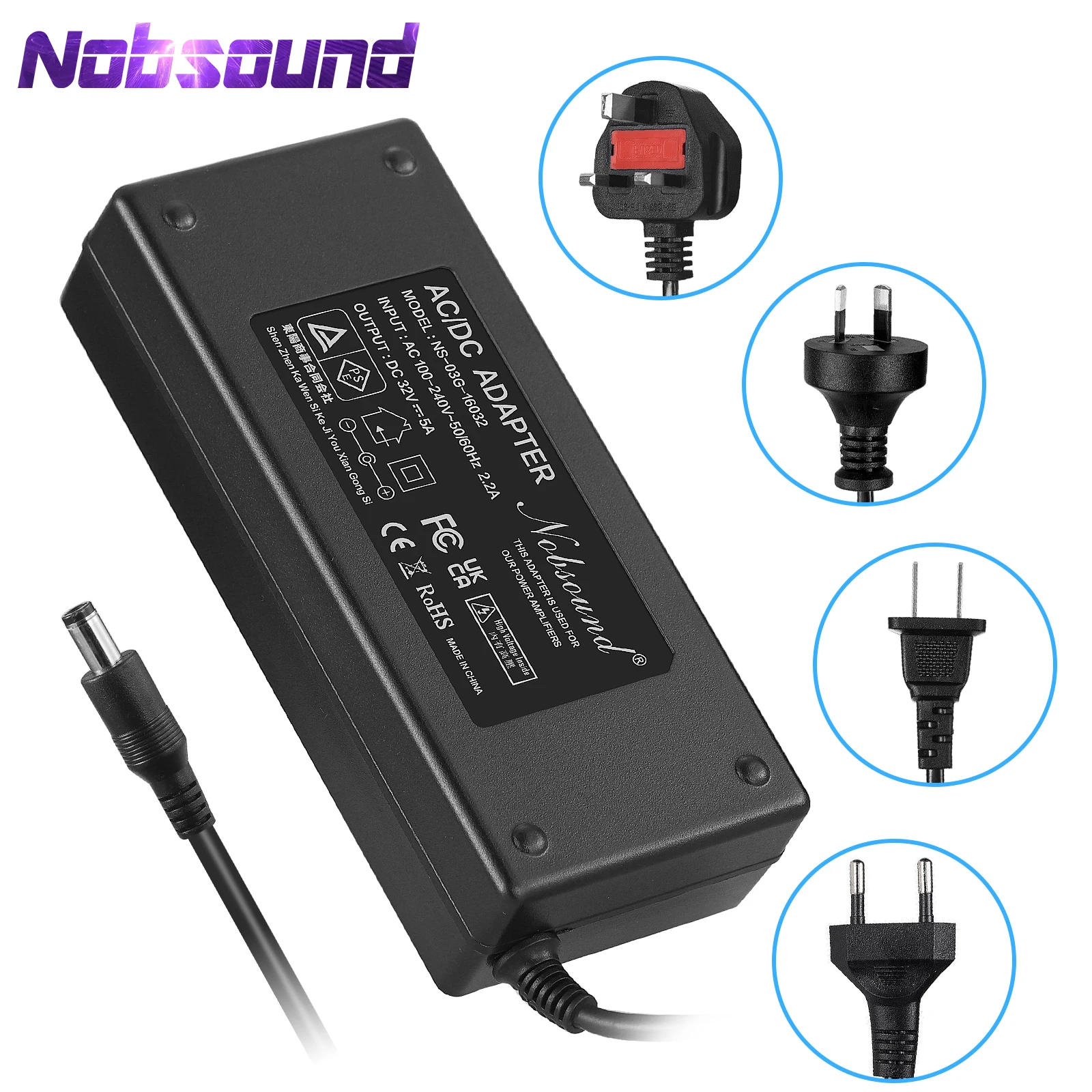 

Nobsound AC 100-240V DC 32V/5A 160W адаптер питания PSU зарядное устройство для усилителя/динамика/компьютера/монитора US/EU/UK/AU разъем