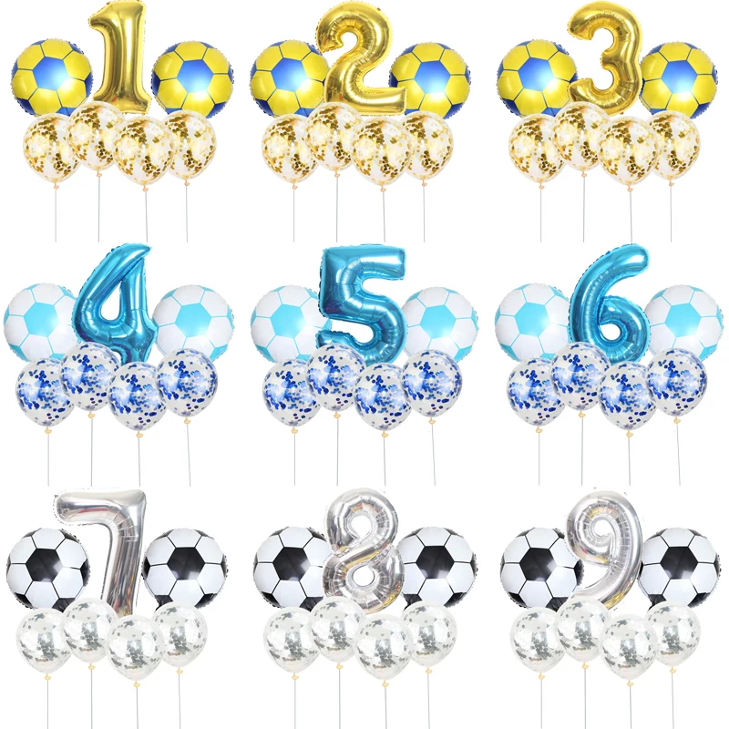 7 шт. футбол 32 дюйма Цифровые золотые серебряные фотографические шары украшение