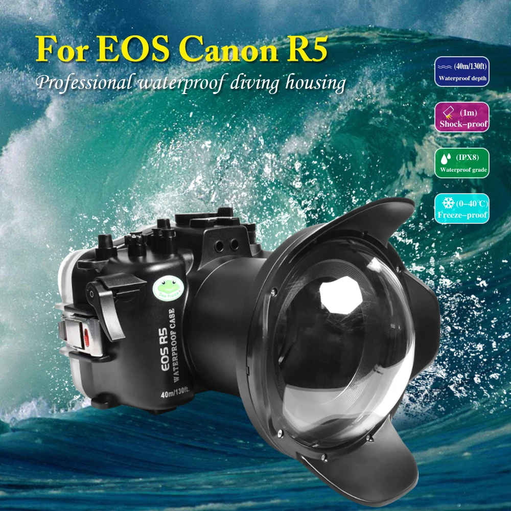 للبيع Searogs IPX8 لكانون EOS R5 المهنية مقاوم للماء الغوص الإسكان تحت الماء غطاء علبة 40 متر/130fit السباحة تصفح الانجراف