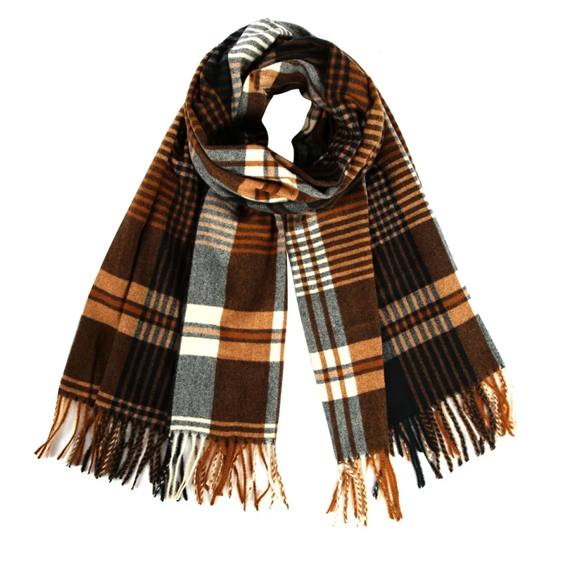 CAMEL FOXMOTHER, новинка, Foulard Femme, кашемировые шарфы с кисточками, шотландская шаль, зимний шарф, Женский клетчатый шарф, Женский Мужской пашмины - Цвет: CAMEL