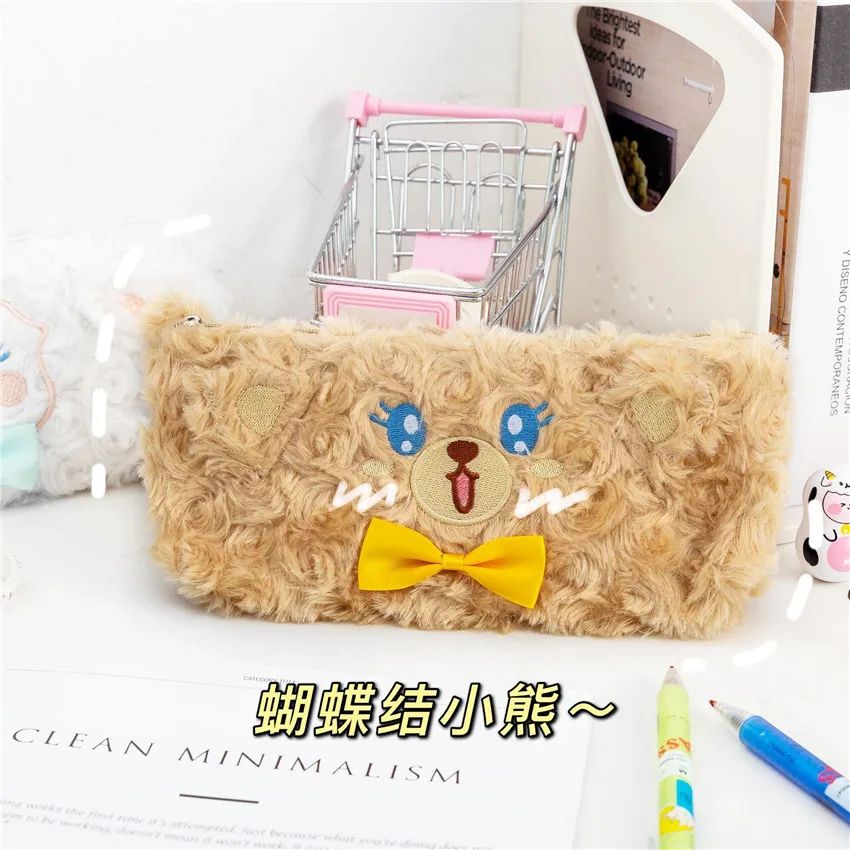 Cartoon Animal Cosmetic Case Student Storage Bag Girls Portable Large Capacity Makeup Pouch Soft Lamb Plush Pencil | Багаж и сумки