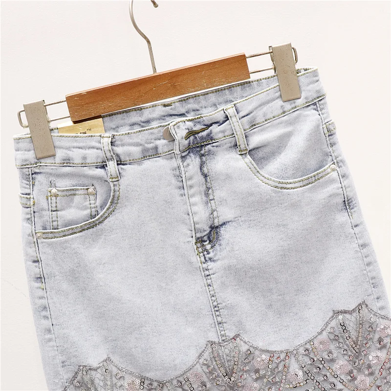 Женская джинсовая юбка с блестками винтажная облегающая в Корейском стиле