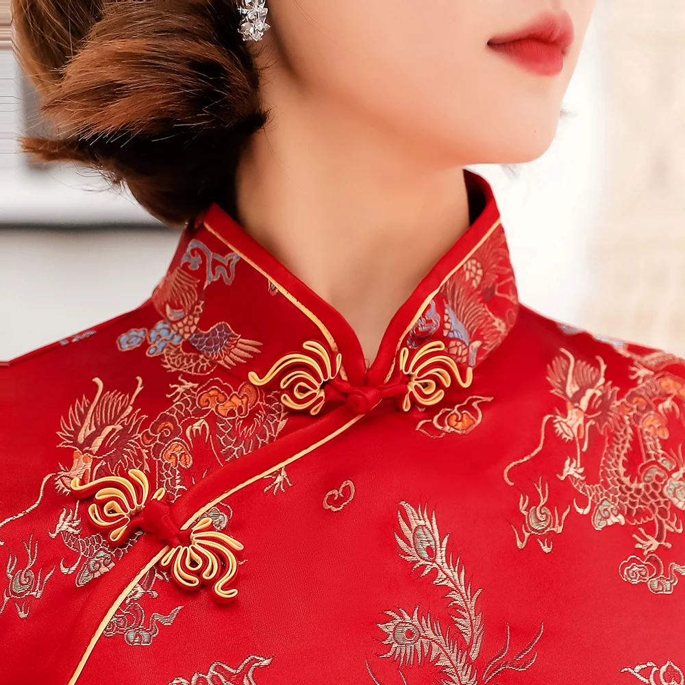 

Sexy Satin Slim Qipao Women Mandarin Collar Chinese Style Evening Party Dress Elegant High Split Cheongsam Vintage Vestidos