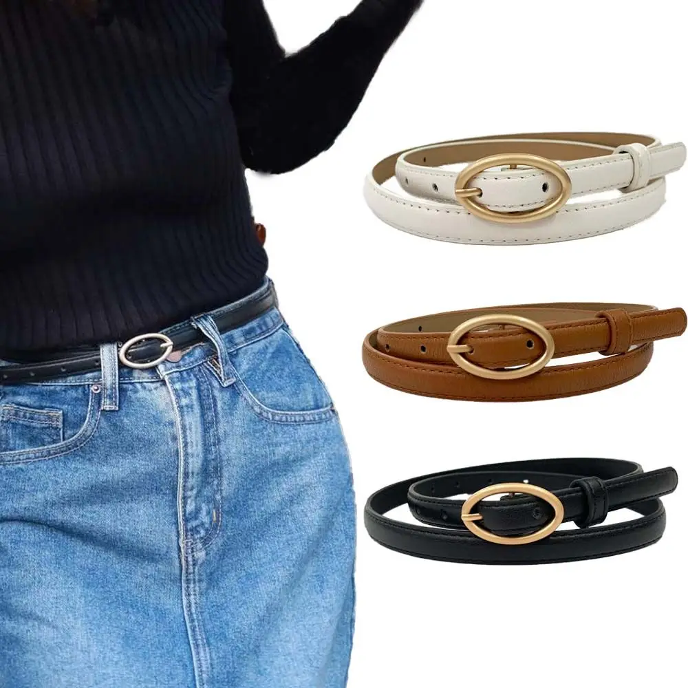 

1PC Fashion PU Leather Waist Belt Oval Buckle Thin Belts For Women Belt For Jeans Dress Coat Sweater Luxury Waistband