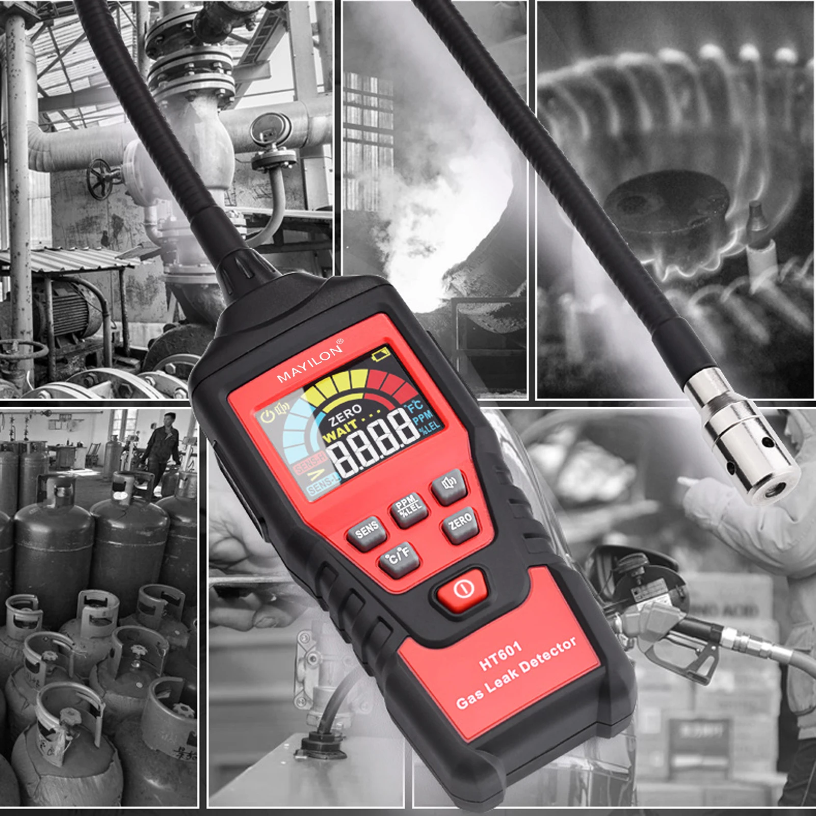 Цифровой газоанализатор HT601 детектор утечки газа измеритель PPM тестер горючих и