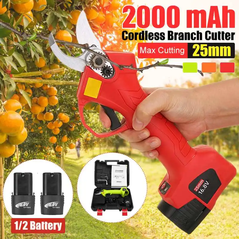 16.8V 25mm Garden Cordless Pruner Rechargeable Lithium-ion Pruning Shear Fruit Tree Bonsai Pruning Electric Tree Branches Cutter