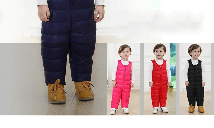 Plus Velvet Warm Children's Down Pants Boys Girls Baby Winter Outdoor Sport Thermal Padded Trousers Can Be Open Crotch Jumpsuit