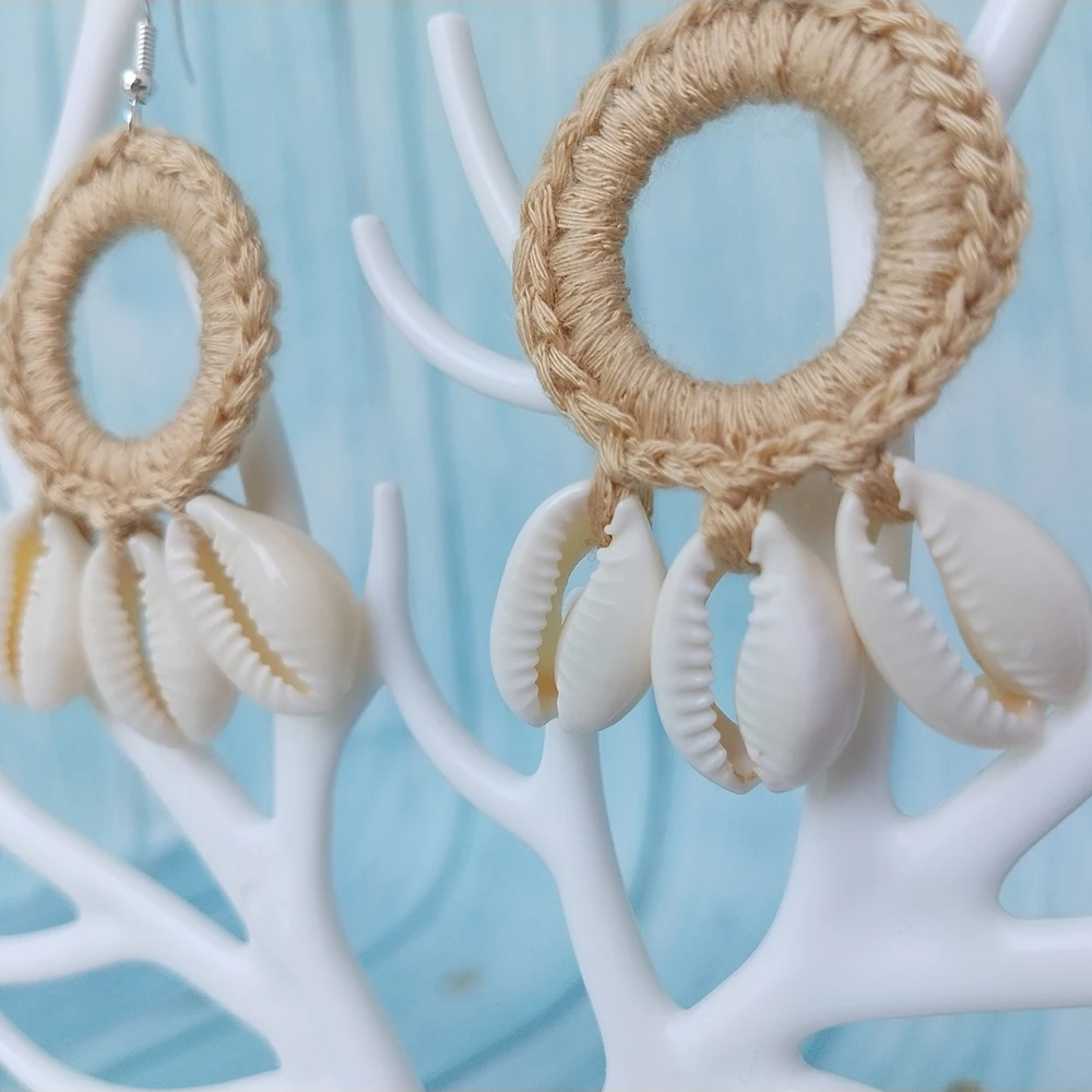 

Buy 2 Get 30% Off Original New Fashion Boho Beach Shell Crochet Earrings Large Circle Shell Tassel Dangle Drop Earring For Women