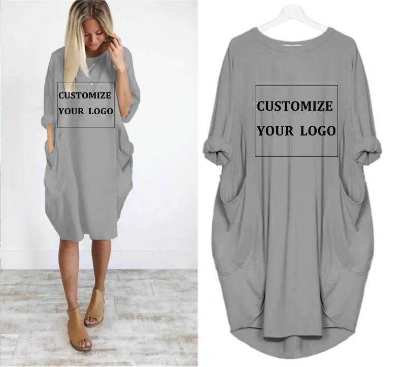 Нанести ваш логотип повседневное свободное женское платье миди футболка Платья