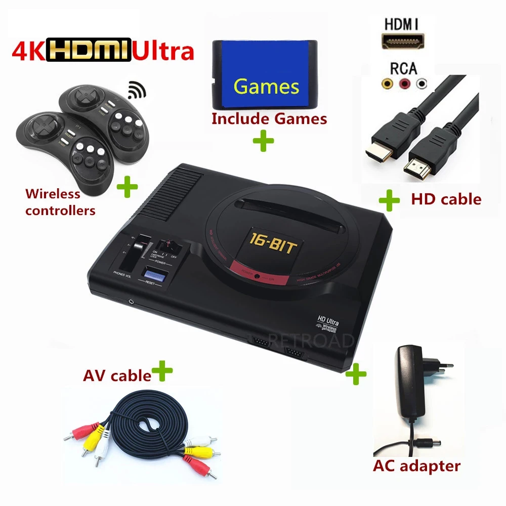 2020 New Version 16Bit MD Genesis TV Game Console HD RCA Display Wireless Gamepads 170 Sega Classic Games 112/126 in 1 games | Электроника