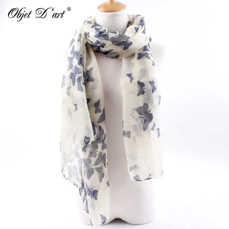 Оптовая Новая Мода Женщины бандана Бабочка Печати Мягкий Длинный Шарф Хлопка
