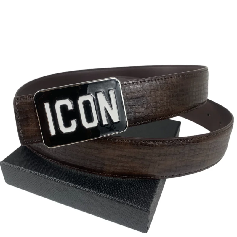 Ремень мужской из искусственной кожи с пряжкой-знаком Роскошный дизайнерский