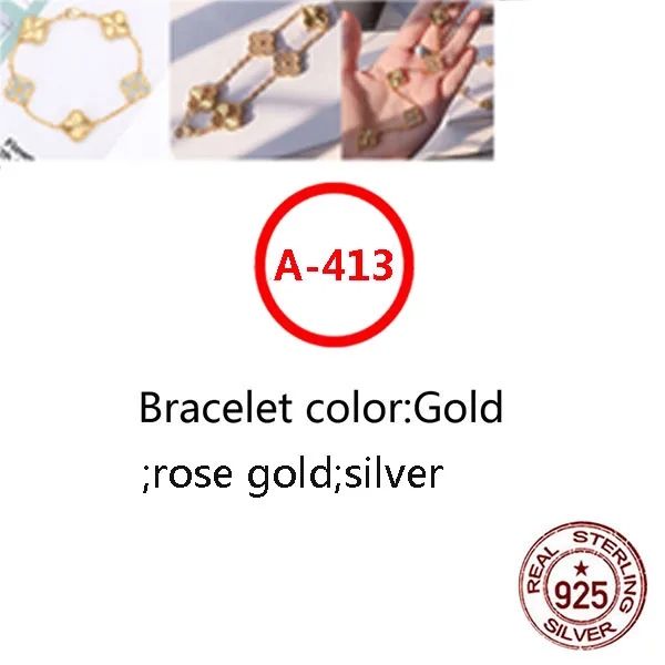 

A413 S925 sterling silver bracelet simple personality fashion style with diamond in the middle 5 flower four leaf clover shape