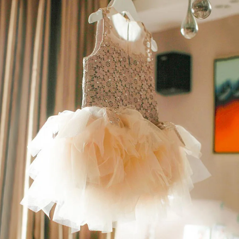 

Summer Kids Baby Girls Kids Lace Dress Fall Spring Hollow Out Mini Tulle Tutu Dress New