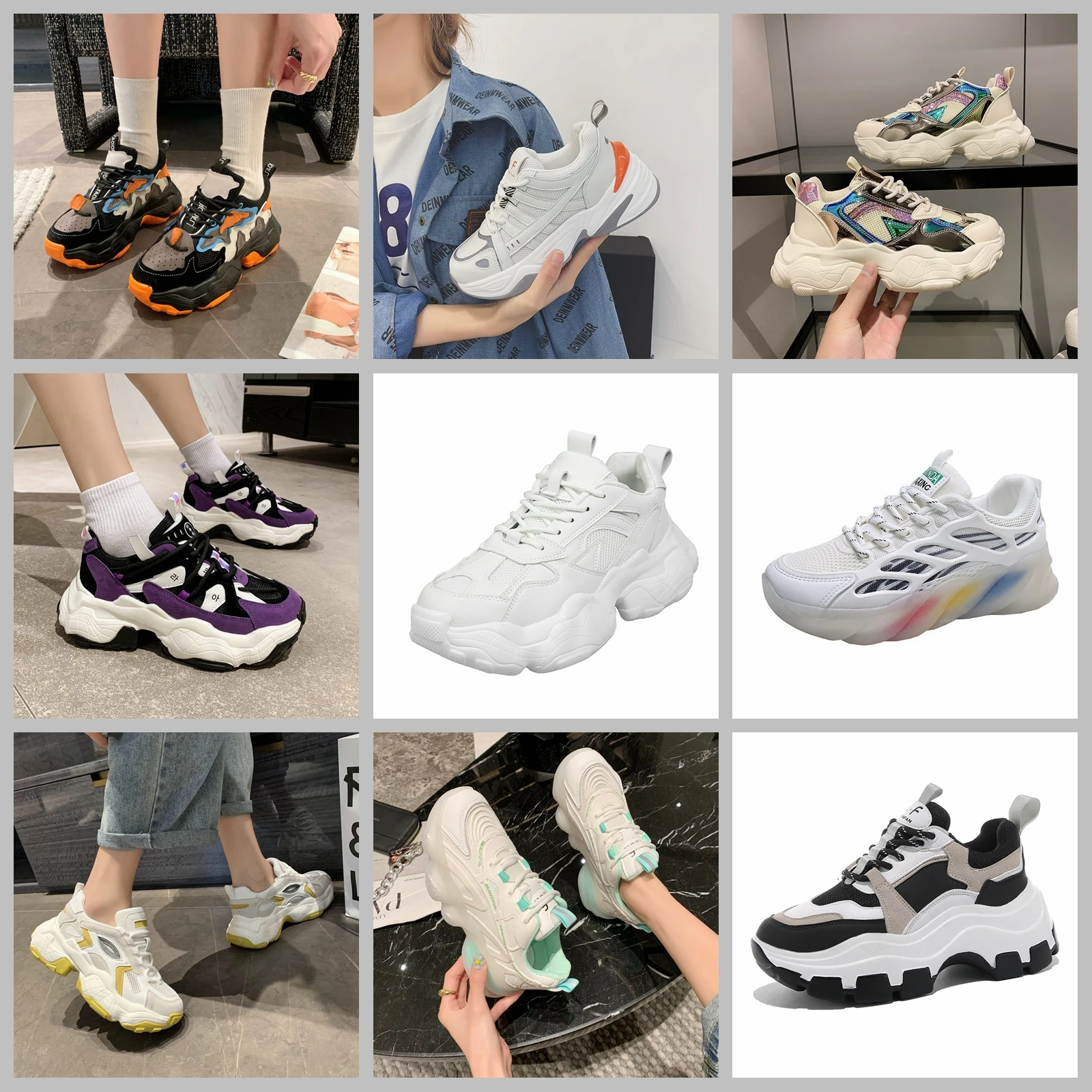 Женские кроссовки с толстой подошвой Fujin зимние круглым носком и