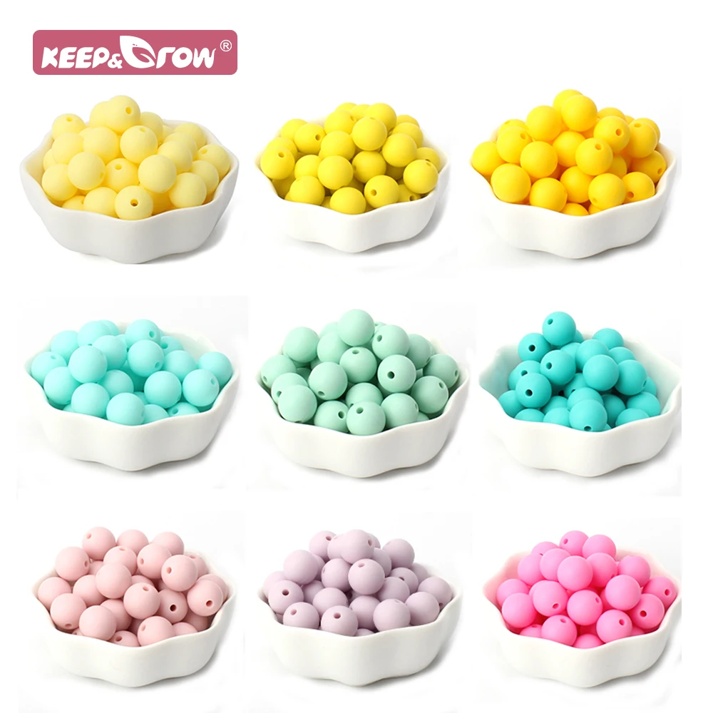 

Keep&Grow 50pcs 12mm Sillicone Beads Baby Round Teething Beads Food Grade Chew Beads DIY Pacifier clips Chains