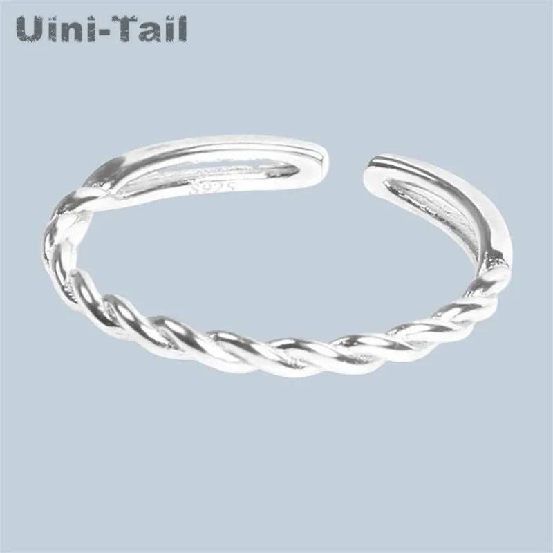 

Uini-Tail new design hot sale 925 sterling silver simple small twist open ring personality plain silver braided hemp rope ring
