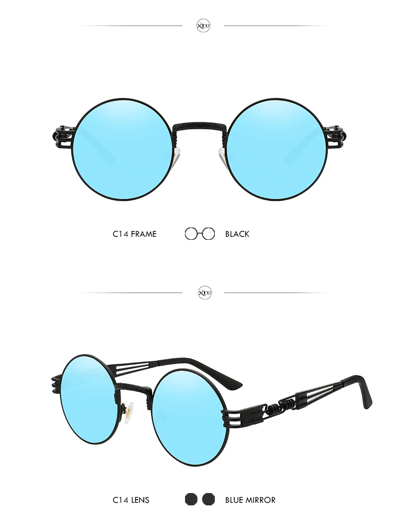 XIU Круглые Солнцезащитные очки для мужчин и женщин, металлические Винтажные Солнцезащитные очки в стиле панк, брендовые дизайнерские модные очки с зеркальными линзами, высокое качество, UV400