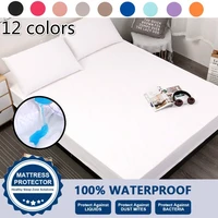 100 waterproof solid fitted sheet king queen full twin single size mattress cover with all around elastic rubber band bed sheet