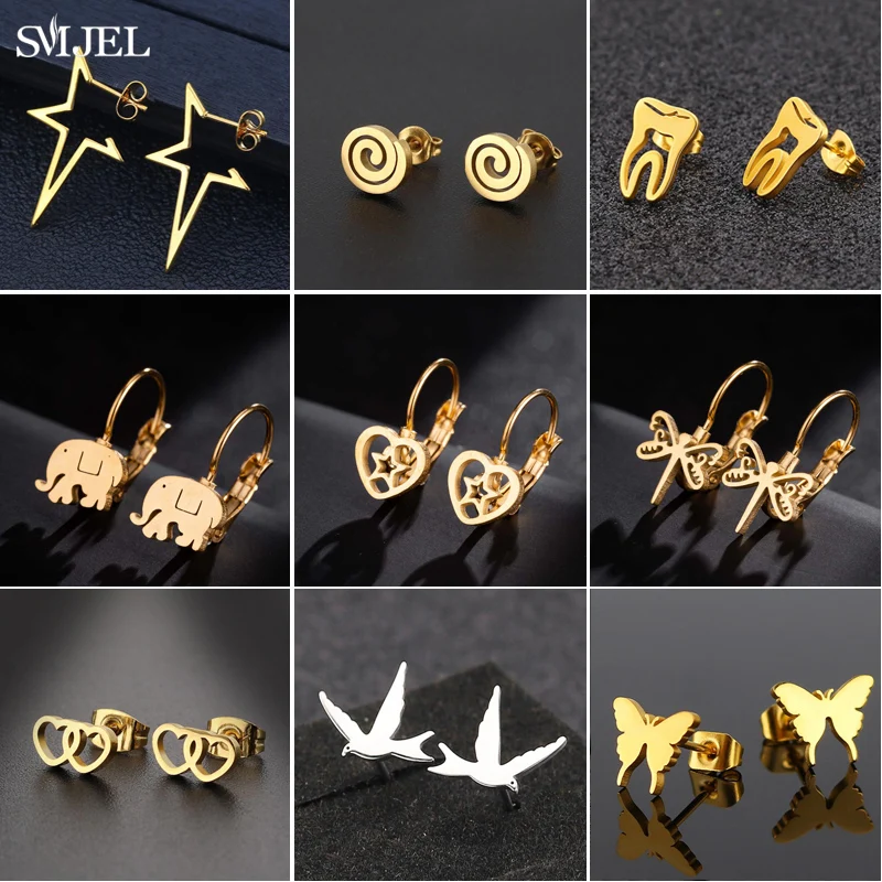 

Женские серьги SMJEL из нержавеющей стали с большими звездами, геометрические серьги, модные серьги в форме ласточки, птица Серьга гвоздик юве...
