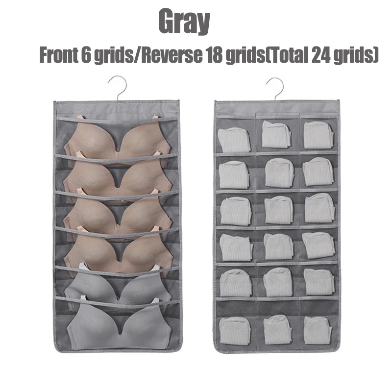 Gray-24grids 15/24 Карманы настенные Висячие нижнее белье носки сумка для хранения Ткань Оксфорд большой емкости шкаф и висячий Органайзер на дверь - Цвет: Gray-24grids
