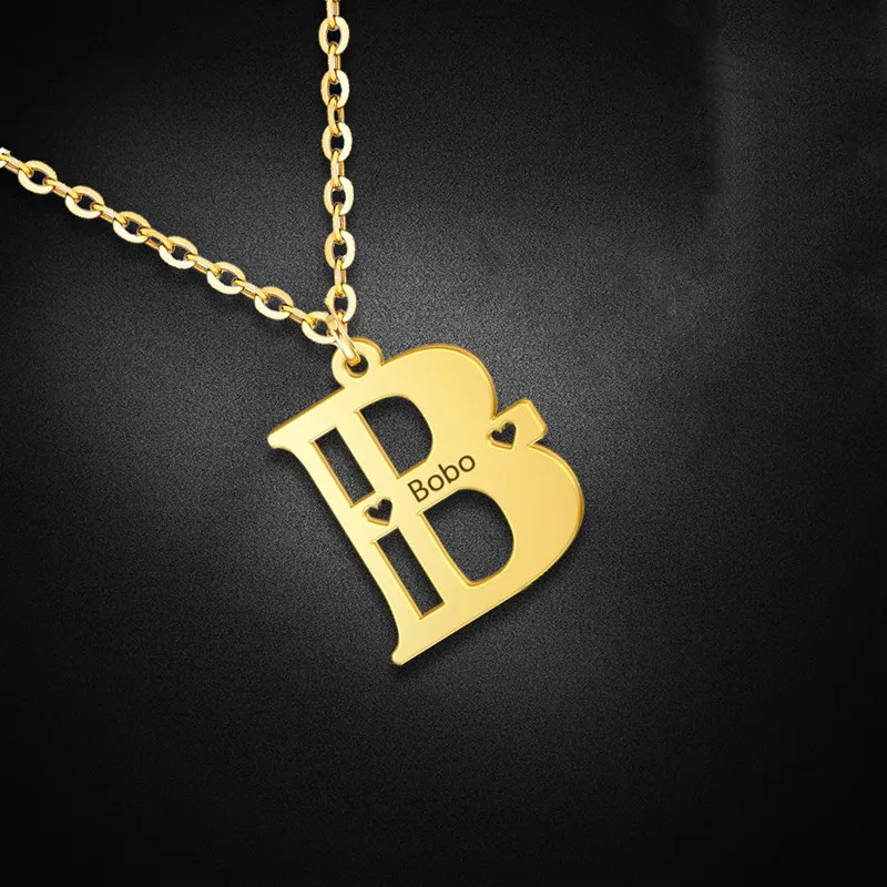 

316L Stainless Steel Necklace with Custom Name Gold Chain Choker Pendant A-Z Letter Women Men Unisex Female Male Jewelry Gift