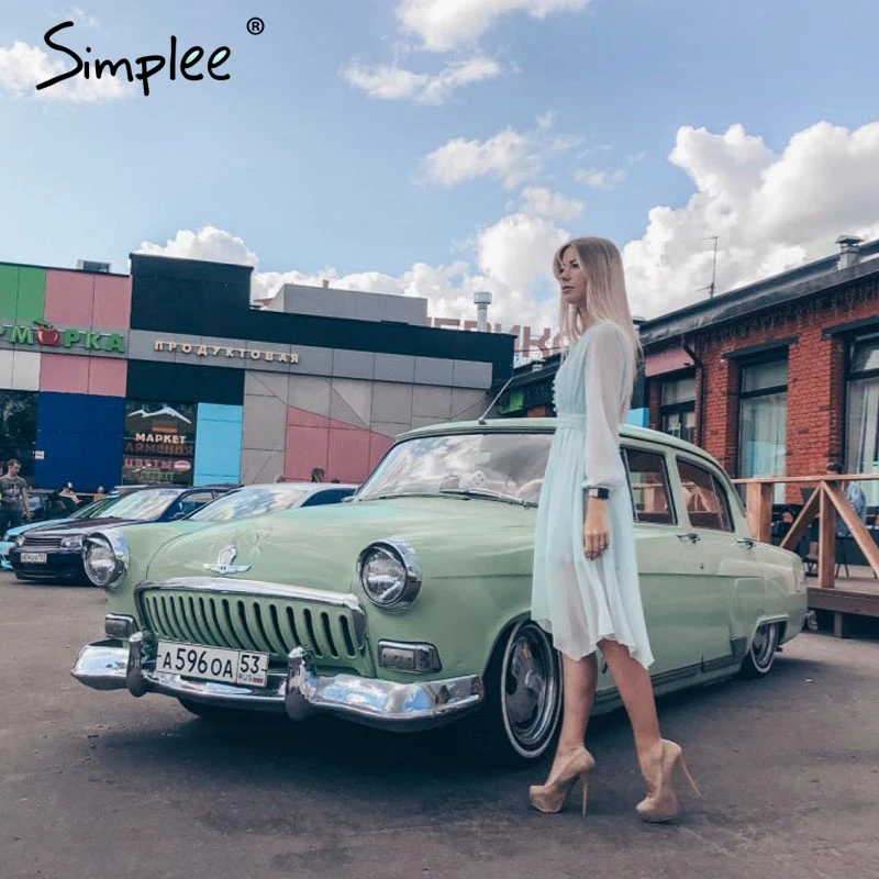 Летнее женское шифоновое платье Simplee с длинным рукавом 2019 мятно-зеленое