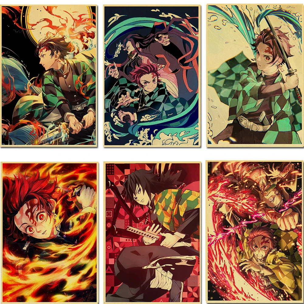 

Vintage Posters Demon Slayer Kimetsu no Yaiba Anime Poster Wall Art Print Canvas Hd Modular Pictures For Living Room Home Decor