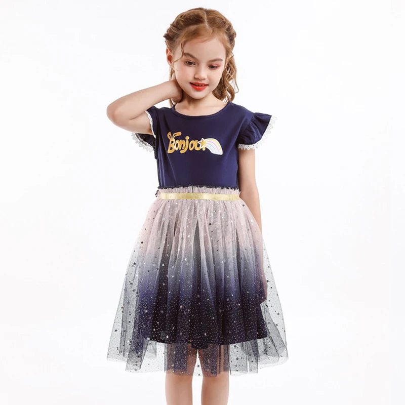 

2021 New Kids Clothes For Girls Summer Casual Baby Girls Short Sleeve Clothes Outfits Children Cotton Tutu Dress 3 to 8 Years