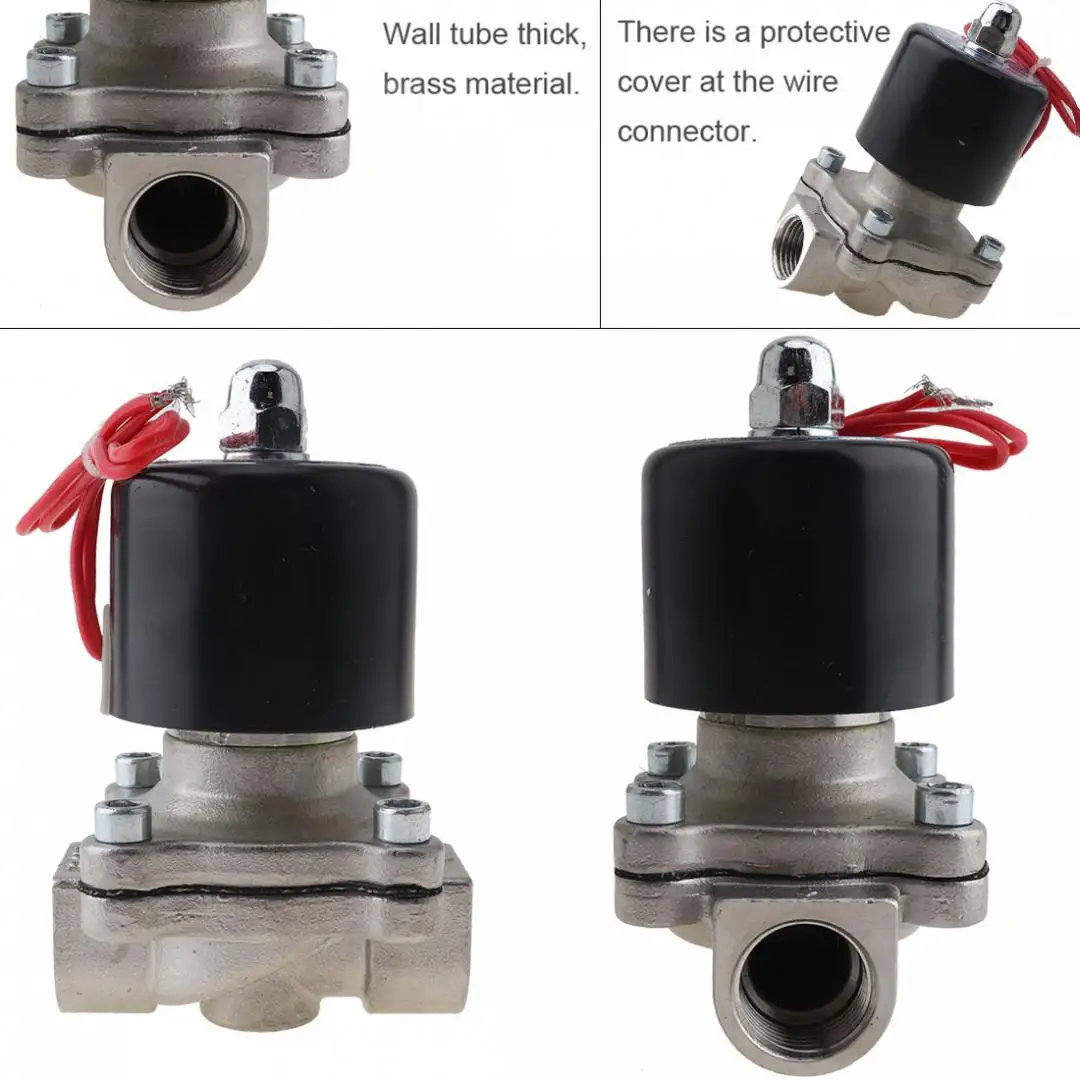 

1/2" DC 12V Normally Closed Type Stainless Steel Electric Solenoid Valve with Two-position and 1/2" Pipe Interface Water/Oil/Gas