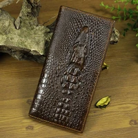 leather long crocodile wallet trendy young mens business retro leisure multi card slot top layer cow long clip silver bag