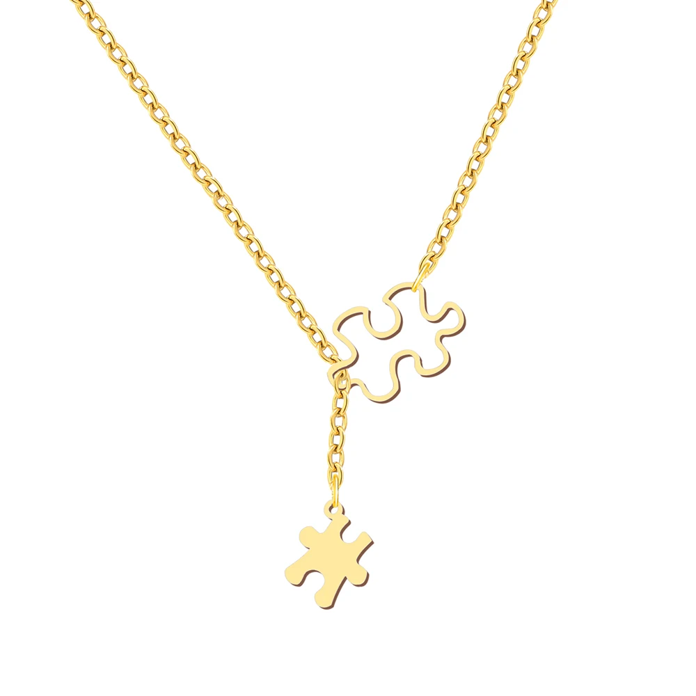 Ожерелья из нержавеющей стали простой пазл двойные аксессуары подвеска-цепочка