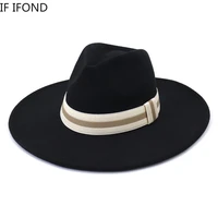 new fedora hats women men big brim 9 5cm winter wool felted hats white black panama church wedding hats