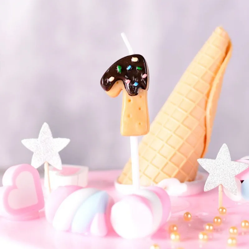 

Sweet chocolate Biscuits Happy Birthday Number Cake Candles 0 1 2 3 4 5 6 7 8 9 Topper Kids Girl Boy Baby Party Supplies Decor