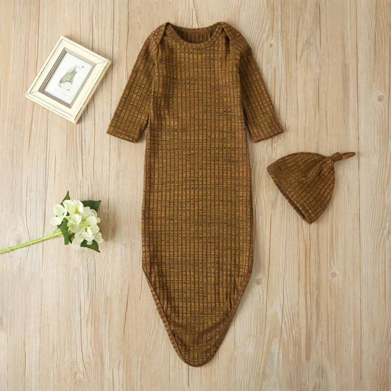 

Imcute 2021 Newborn Baby Boys Girls Soft Cotton Sleeping Bags Solid Knitted Swaddle Wrap Blanket Sleeping Bag+Hat Set 0-1Y